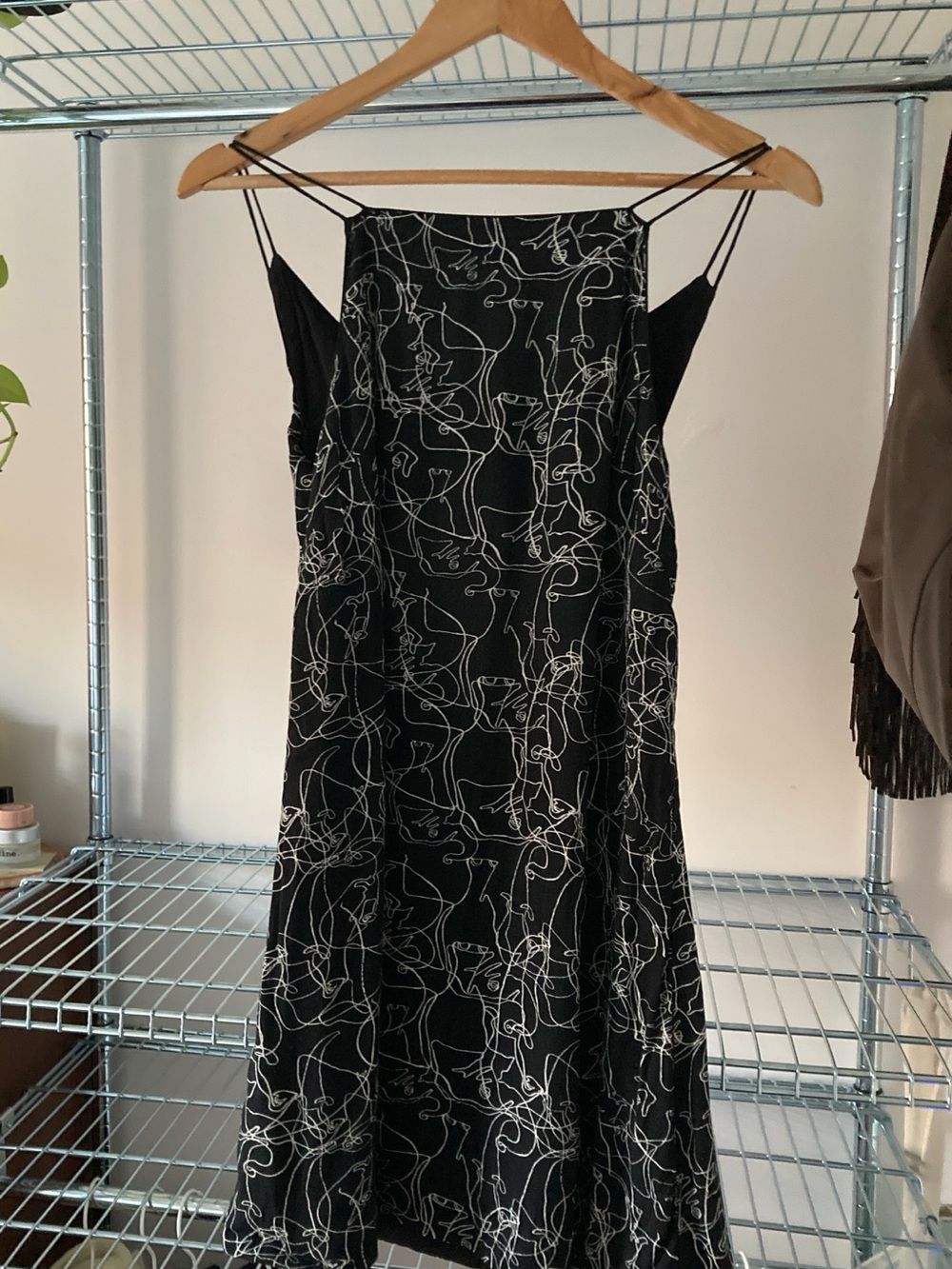 Black & White Spaghetti Strap Dress - Modern Line Art Print - Urban Outfitters